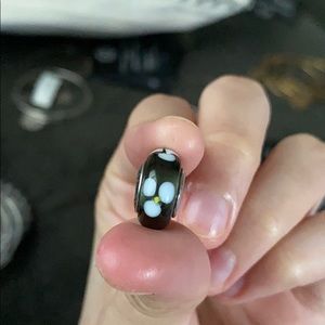 Black and White Flowered Pandora Charm